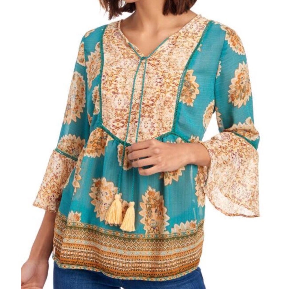 Vintage America Blues Boho Blouse - Picture 3 of 3